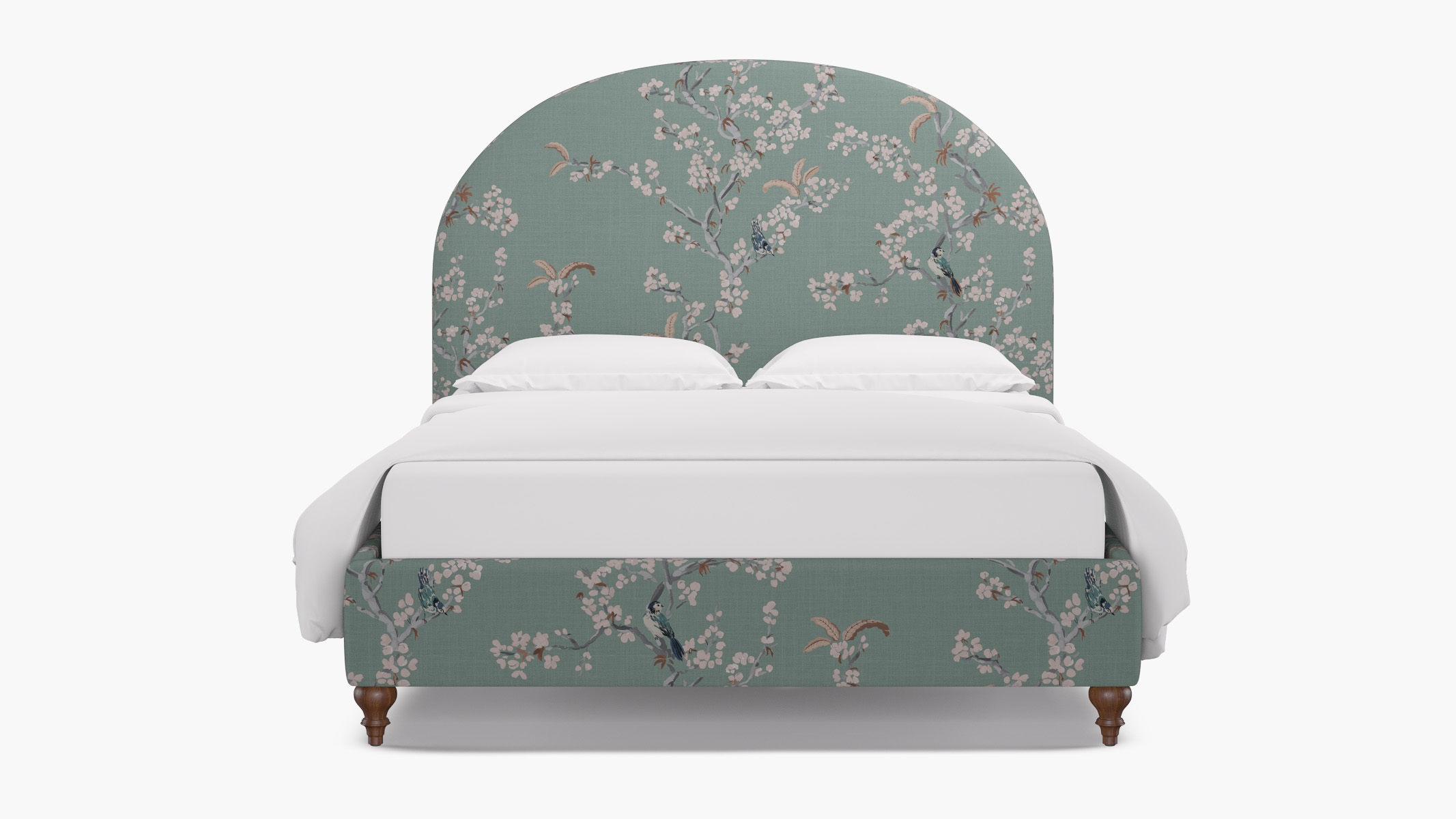 Demilune Bed, Mint Cherry Blossom, Walnut Traditional Turned Leg, King - Image 0