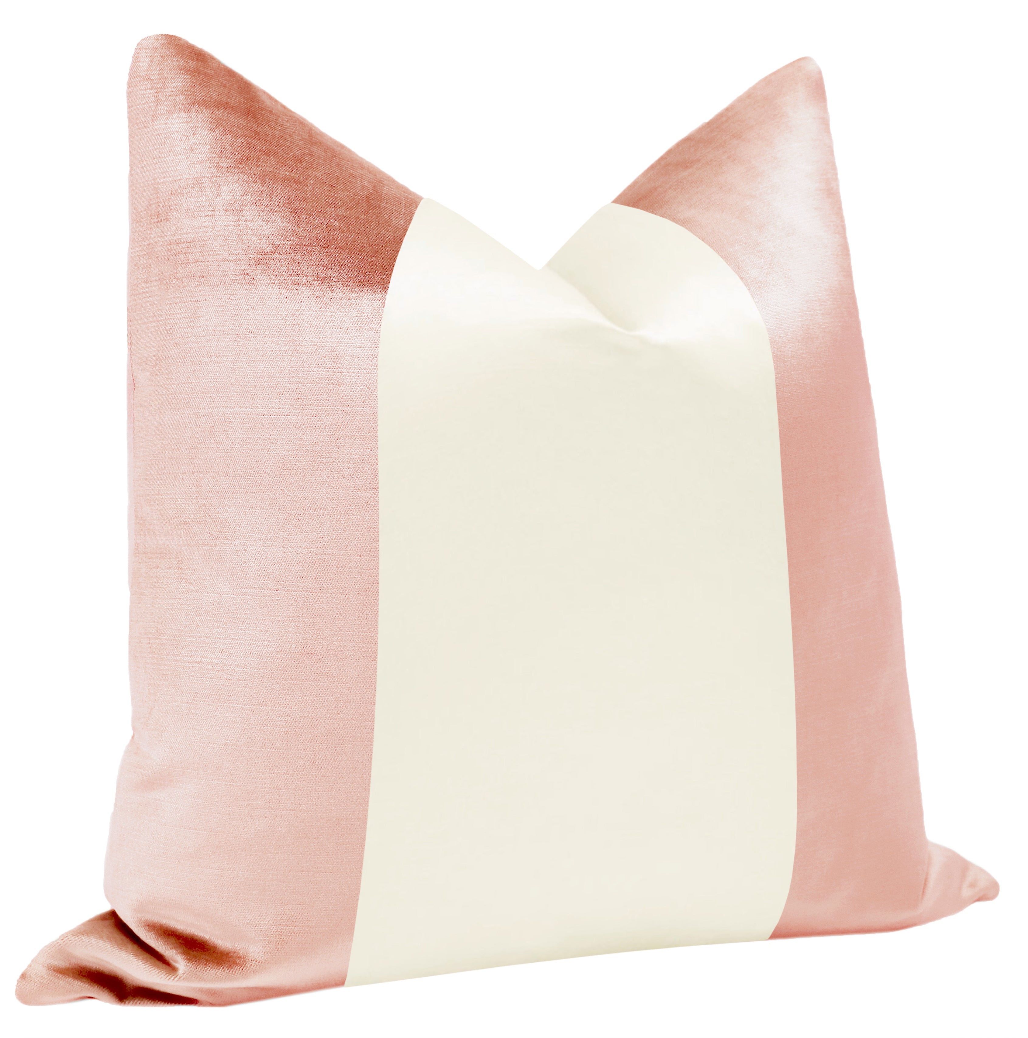 PANEL COLORBLOCK :: FAUX SILK VELVET // PINK PEONY + ALABASTER SILK - 20" X 26" STANDARD SHAM - Image 1