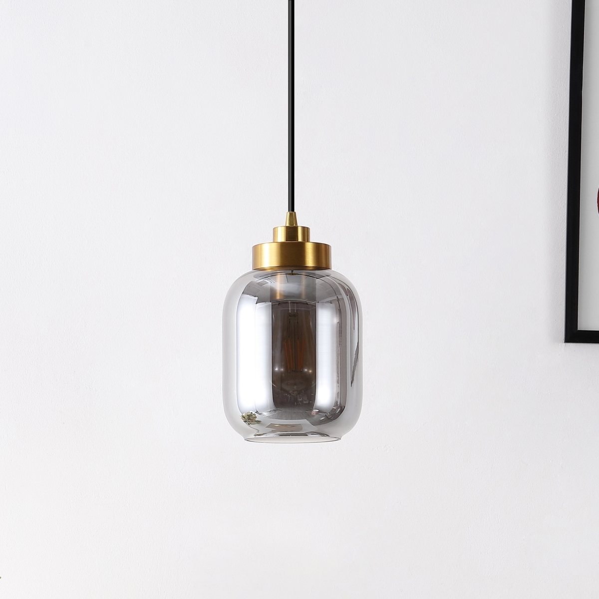 Ethyx 6 Inch Pendant - Smoke Grey/Brass - Safavieh - Image 3