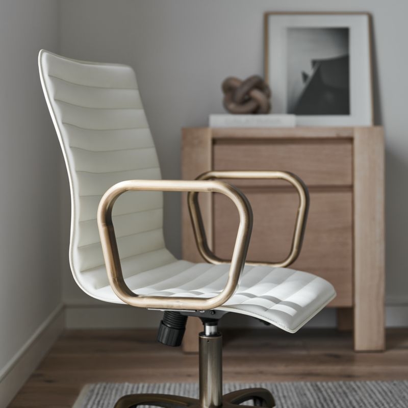 Ripple Ivory Leather Office Chair with Brass Frame - Image 6