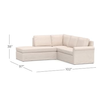 Cameron Roll Arm Slipcovered Right 3-Piece Bumper Sectional, Polyester Wrapped Cushions, Park Weave Ash - Image 3
