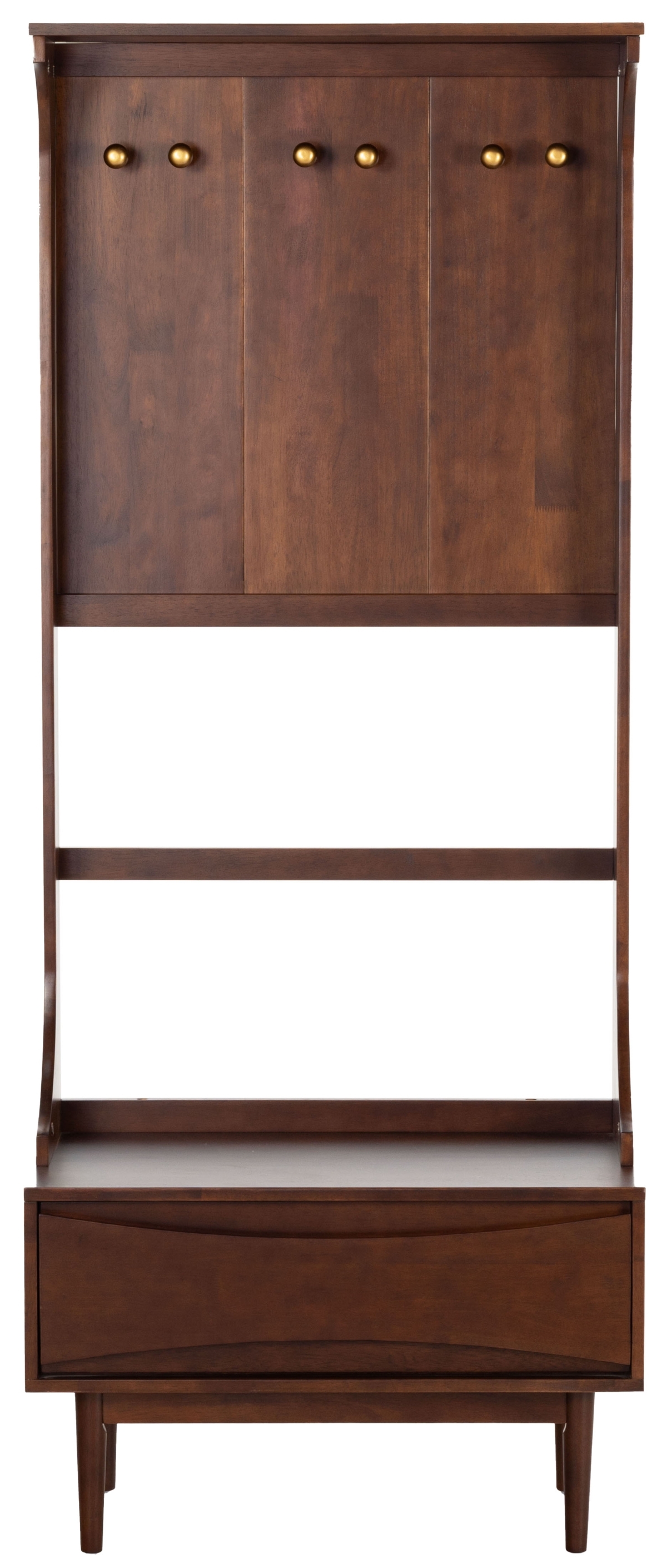 Pitta Wood 1 Drawer Hall Tree - Walnut/Gold - Image 0