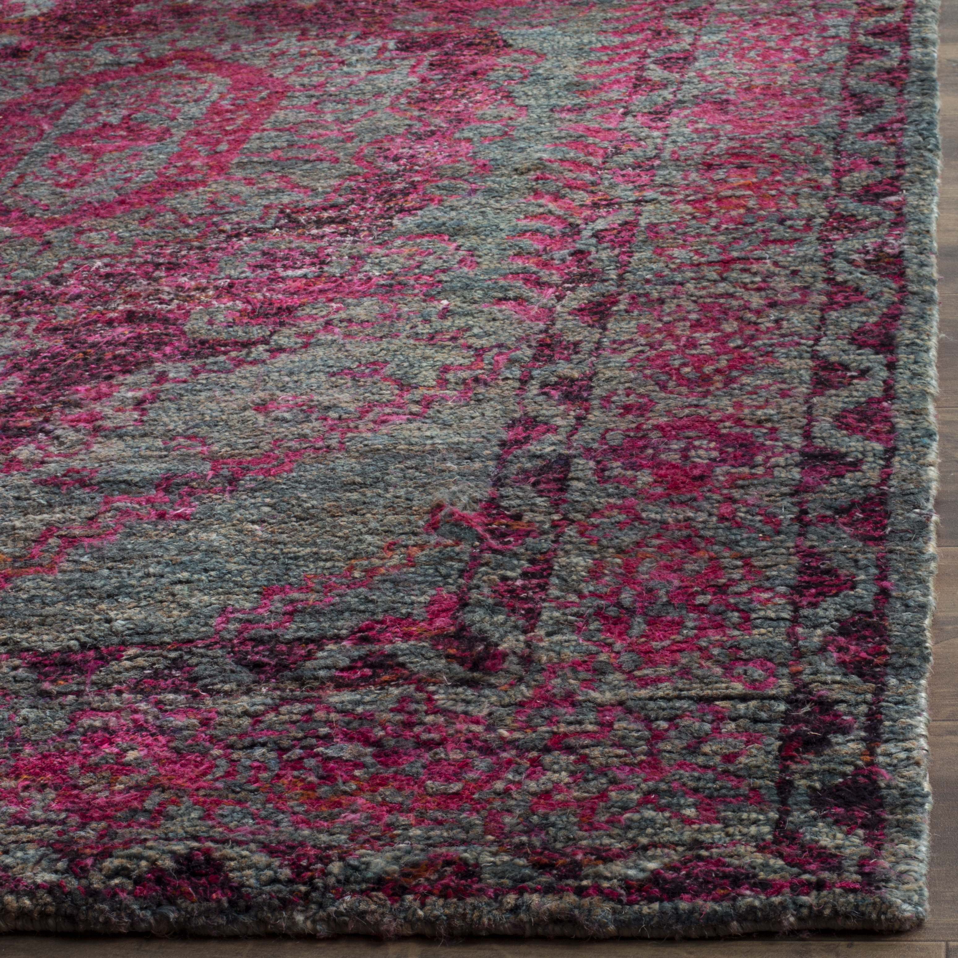 Arlo Home Hand Knotted Area Rug, TGR605A, Slate Blue/Fuchsia,  5' X 8' - Image 2