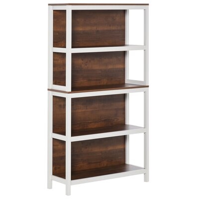 4 Tier Bookshelf Utility Storage Shelf Organizer With Back Support And Anti-Topple Design, Walnut/White - Image 0