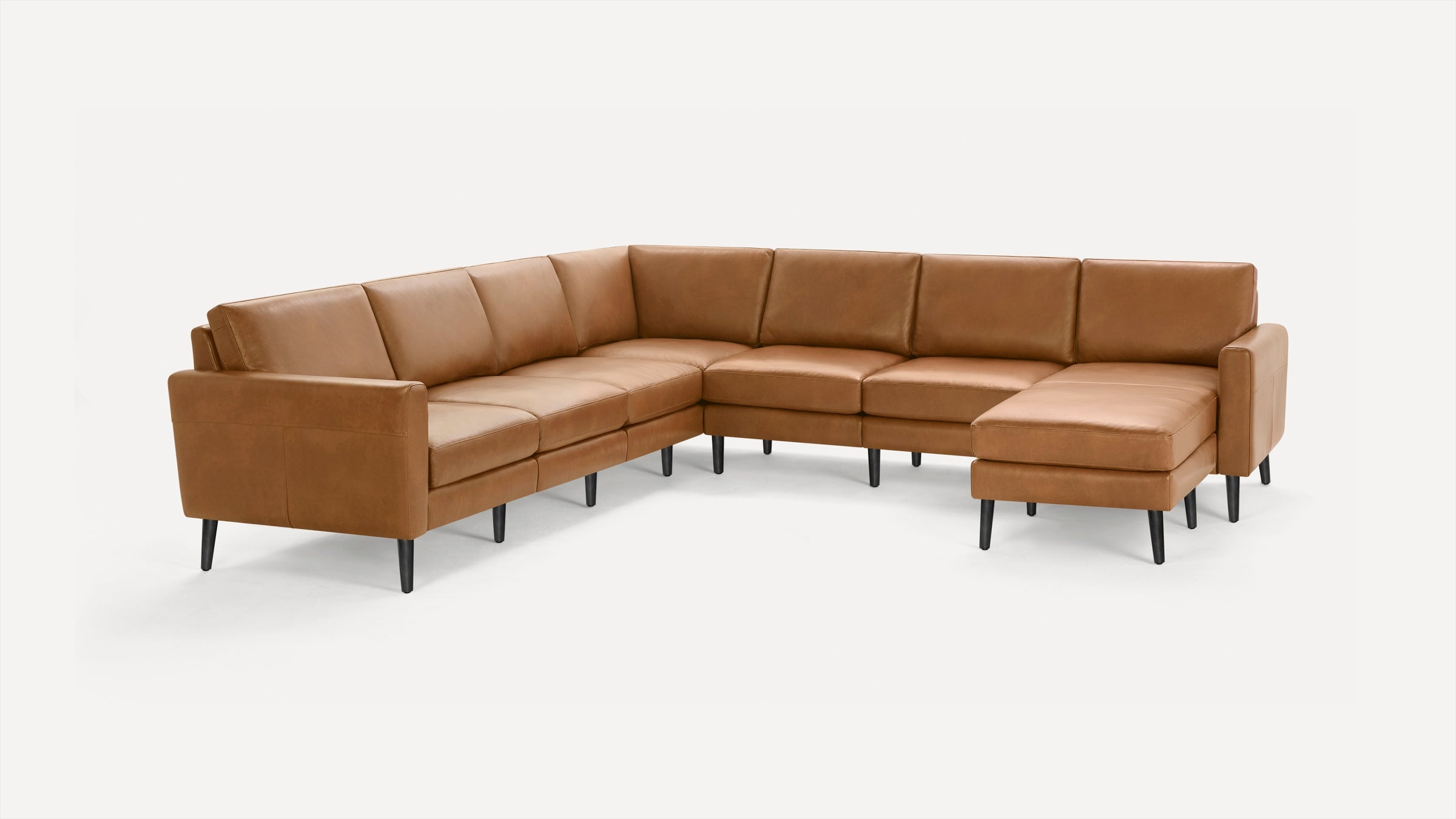 Nomad Leather 7-Seat Corner Sectional with Reversible Chaise - Camel - Top Grain Leather / Oak - Wood / Block - Image 5