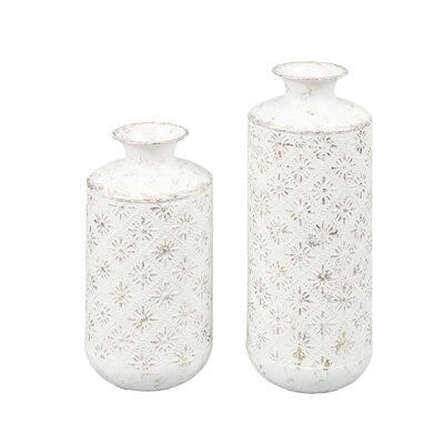White Stamped Metal Vases, Set of 2 - Image 0