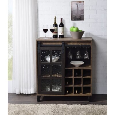 Treju Wine Cabinet, Obscure Glass, Rustic Oak & Black Finish - Image 0