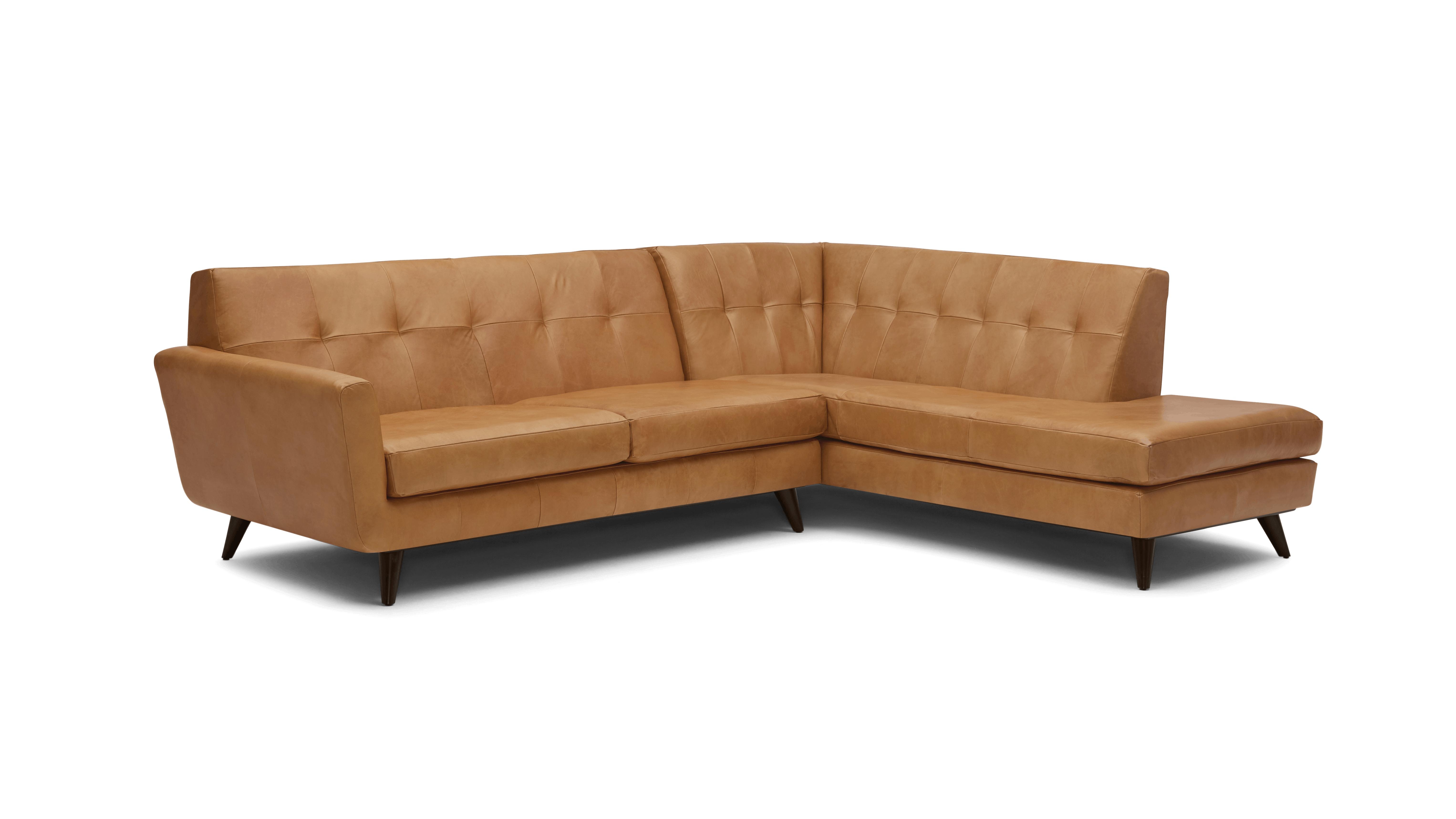 Brown Hughes Mid Century Modern Leather Sectional with Bumper (2 piece) - Santiago Camel - Mocha - Left - Image 1