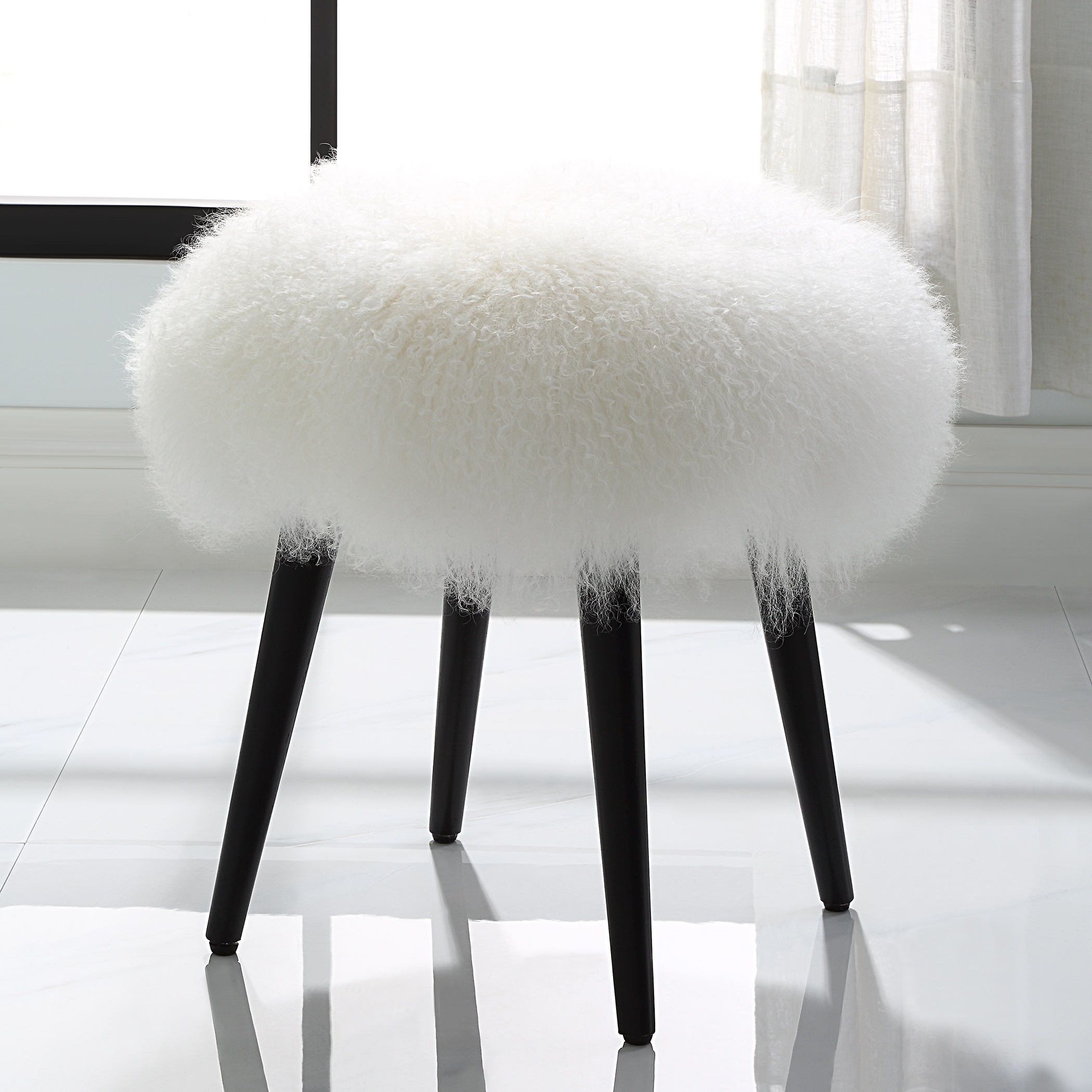 Wooly Sheepskin Accent Stool - Image 1