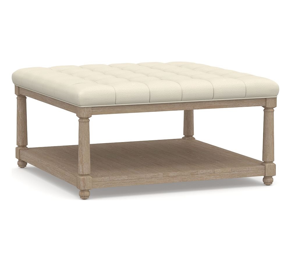 Berlin Upholstered Square Ottoman, Park Weave Ivory - Image 0