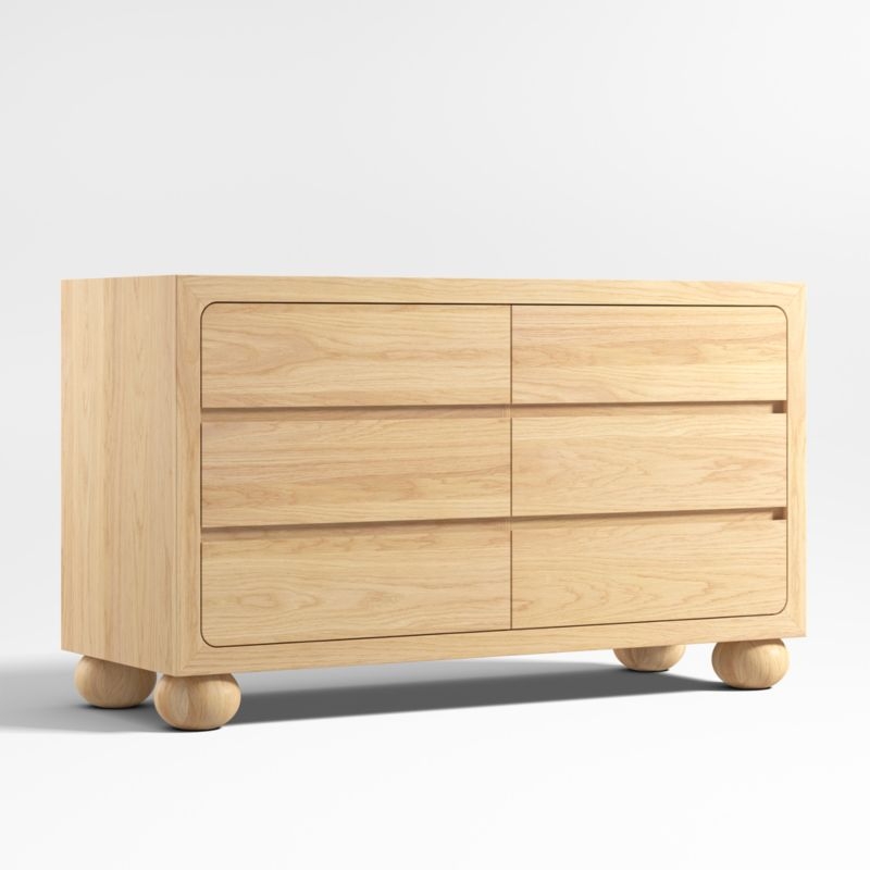 Emery 52" Natural Oak Wood Wide 6-Drawer Kids Dresser - Image 3