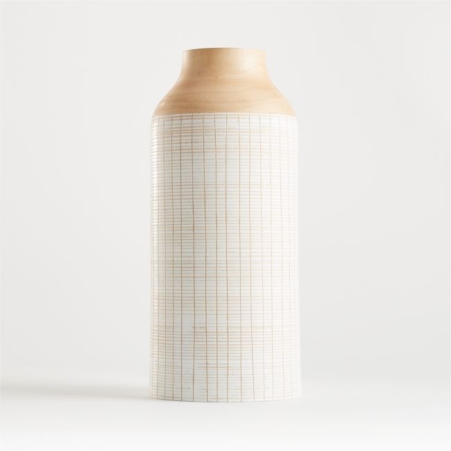 Soto White Wood Vase 16" - Image 0
