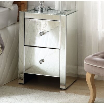 Acherby 2 - Drawer Glass Nightstand in Silver - Image 0