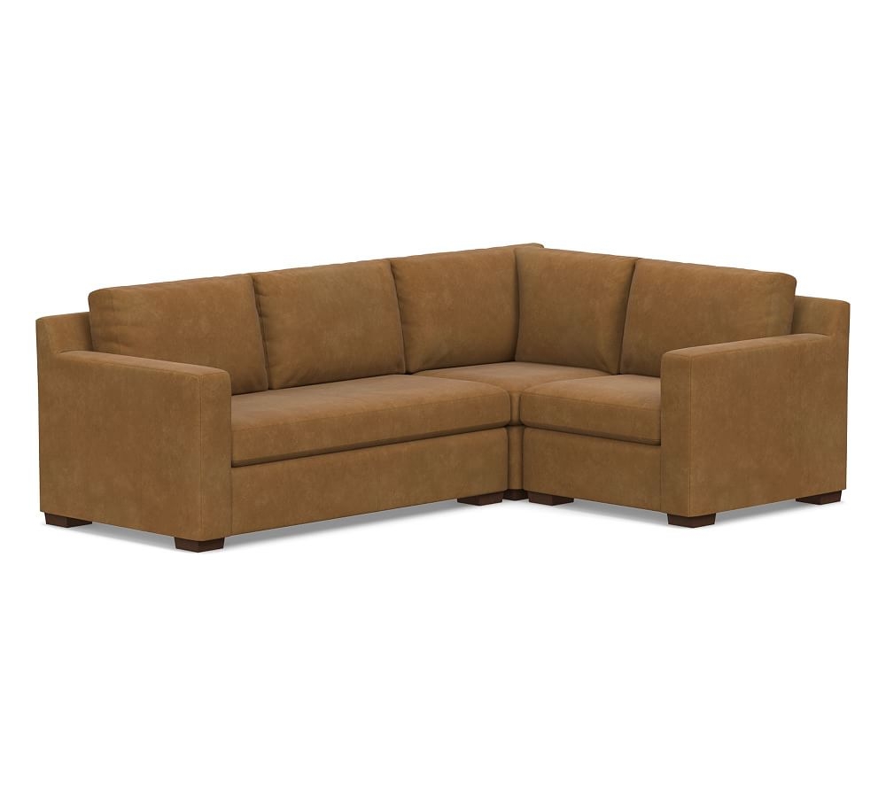 Shasta Square Arm Leather Left Arm 3-Piece Corner Sectional, Polyester Wrapped Cushions, Nubuck Camel - Image 0