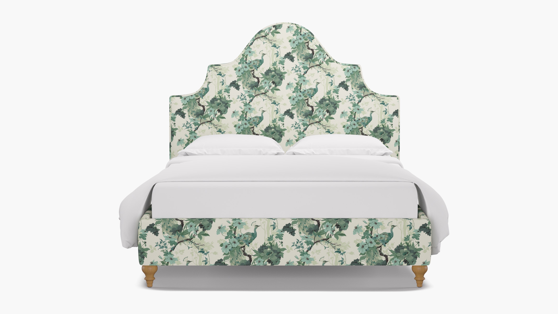 Statement Bed, Jade Peacock Park, Natural Traditional Turned Leg, Twin - Image 0