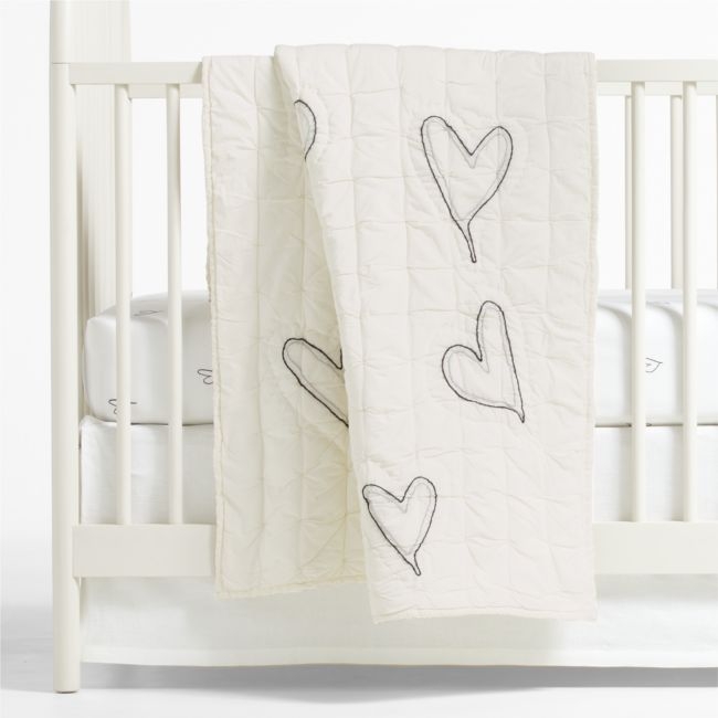 Charcoal Heart Organic Cotton Baby Crib Quilt by Leanne Ford - Image 0