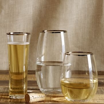 Metallic Rimmed Stemless Wine Glass, Set of 4 - Image 1