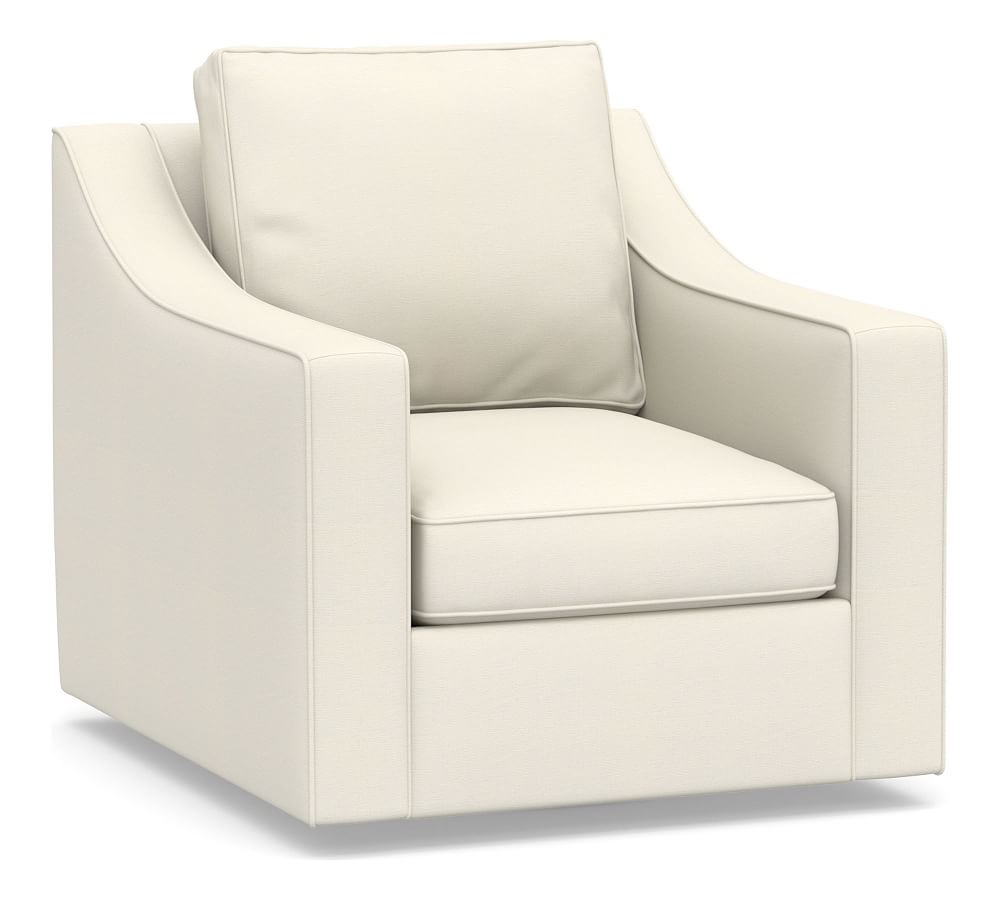 Cameron Slope Arm Upholstered Deep Seat Swivel Armchair, Polyester Wrapped Cushions, Textured Twill Ivory - Image 0