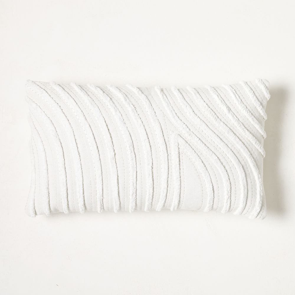 Textured Waves Pillow Cover, 12"x21", White - Image 0