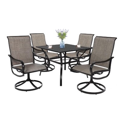 Red Barrel Studio® Patio Dining Set 5 Piece Outdoor Furniture Metal Square Table And 4 Chairs With PVC-coated polyester Mesh Fabric - Image 0