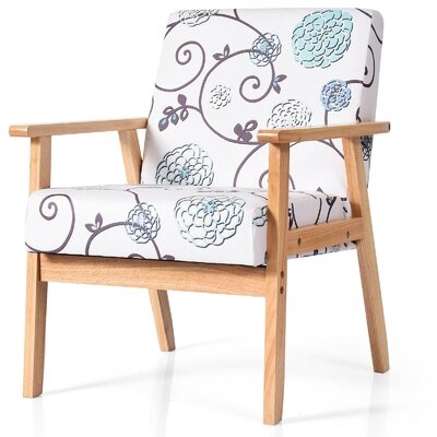 Modern Accent Armchair Fabric Lounge Chair With Rubber Wood Leg-White - Image 0
