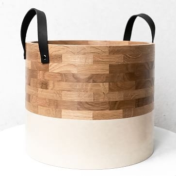 Large Dipped Basket, White Oak, Tan With Black Handles - Image 0