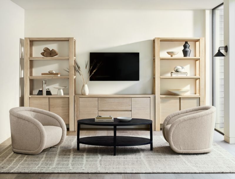 Terra 68" Natural Oak Wood Storage Media Console with 2 Bookcases - Image 1