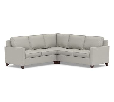 Cameron Square Arm Upholstered 3-Piece L-Shaped Corner Sectional, Polyester Wrapped Cushions, Performance Boucle Pebble - Image 0