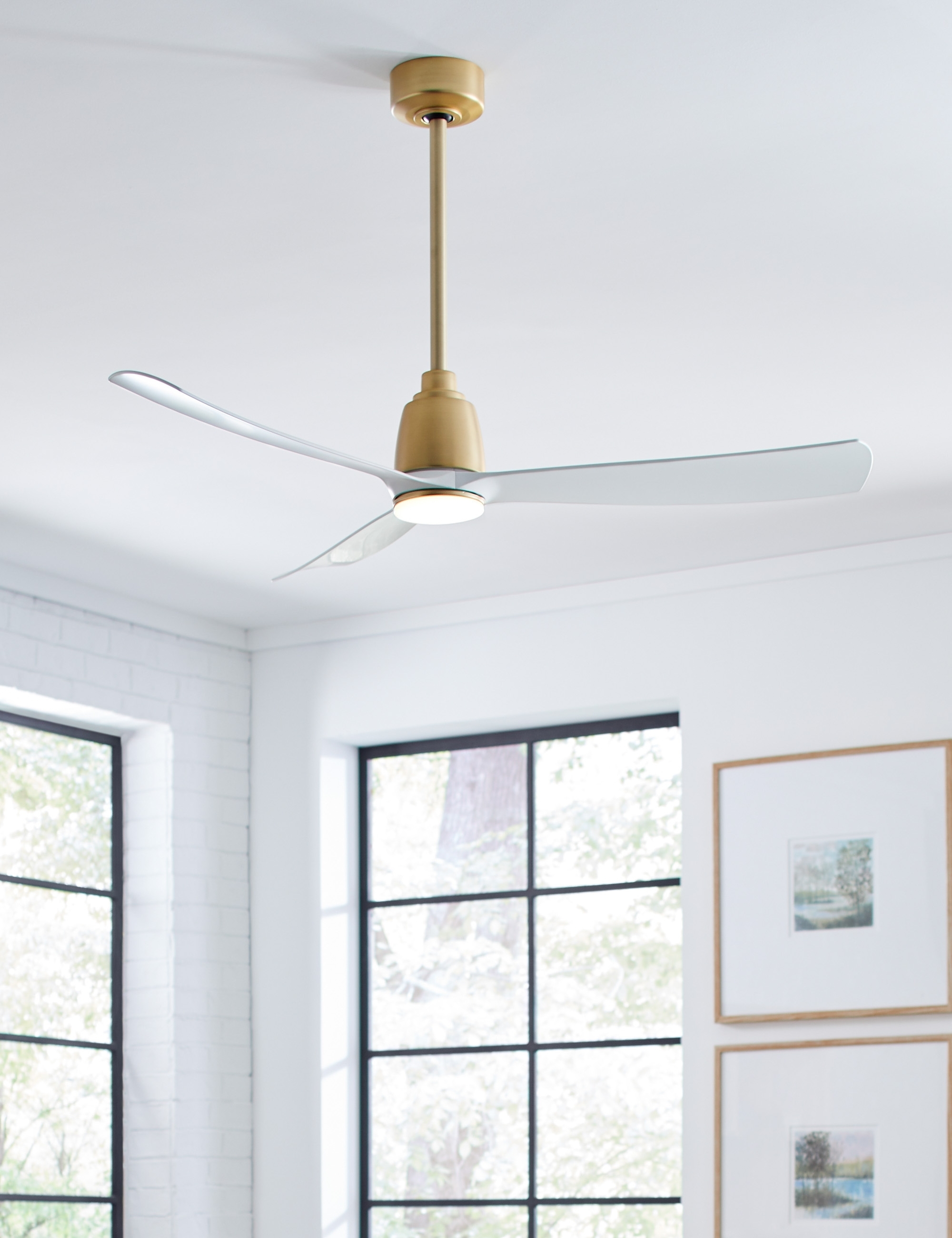 Cosima Ceiling Fan + Light, White/Brass 44" - Image 1