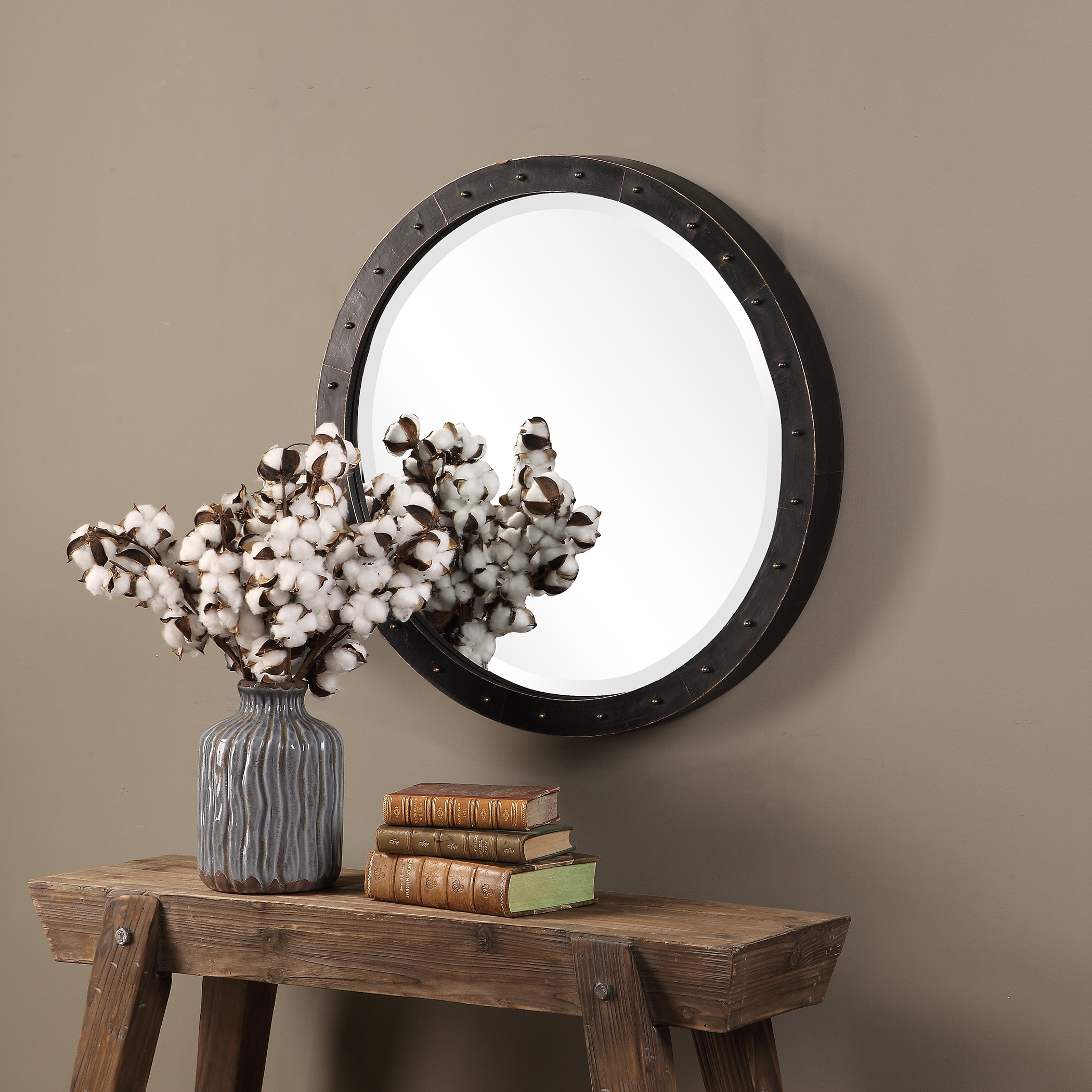 Beldon Round Industrial Mirror, Dark Bronze - Image 3