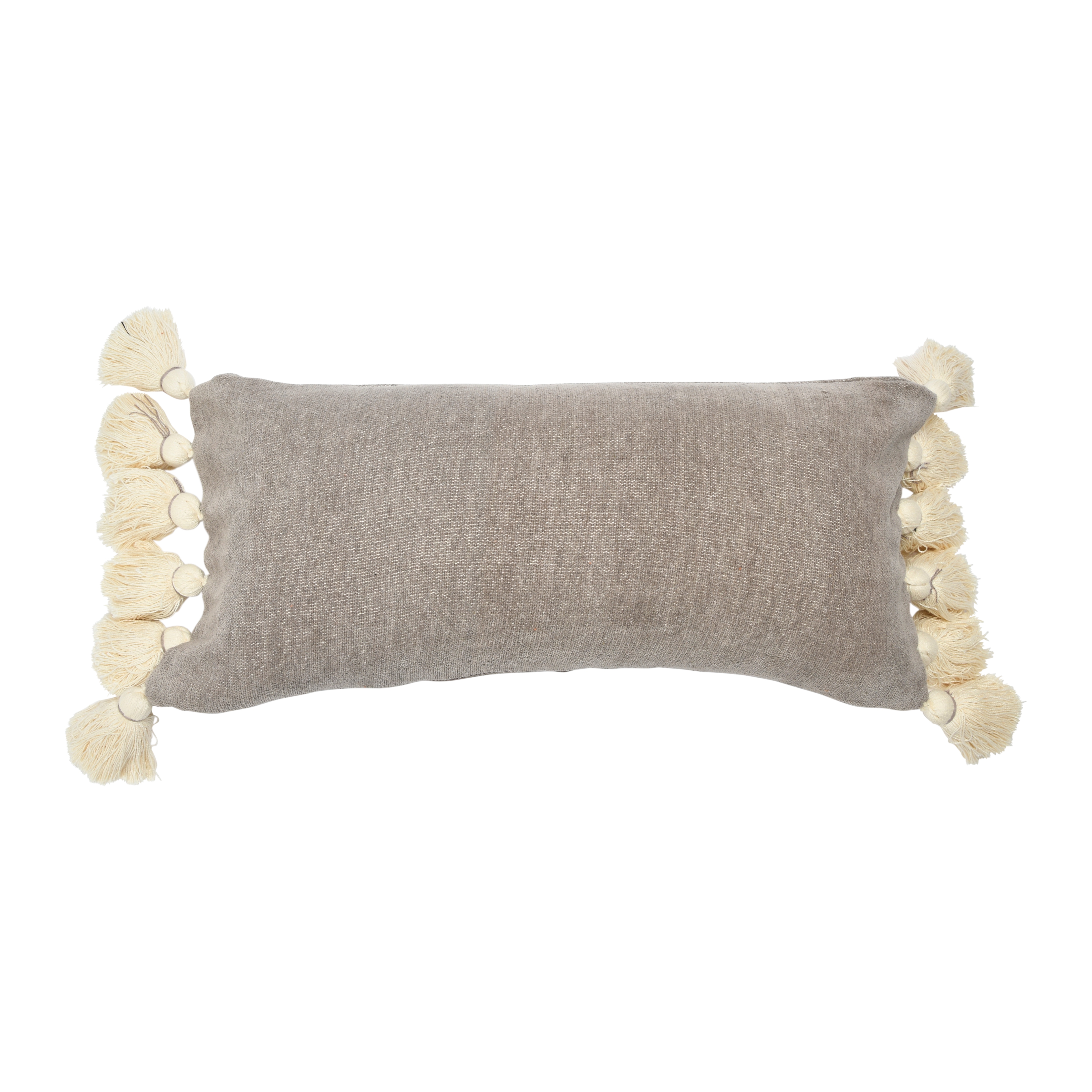 Oversized Cotton Chenille Lumbar Pillow with Tassels - Image 0