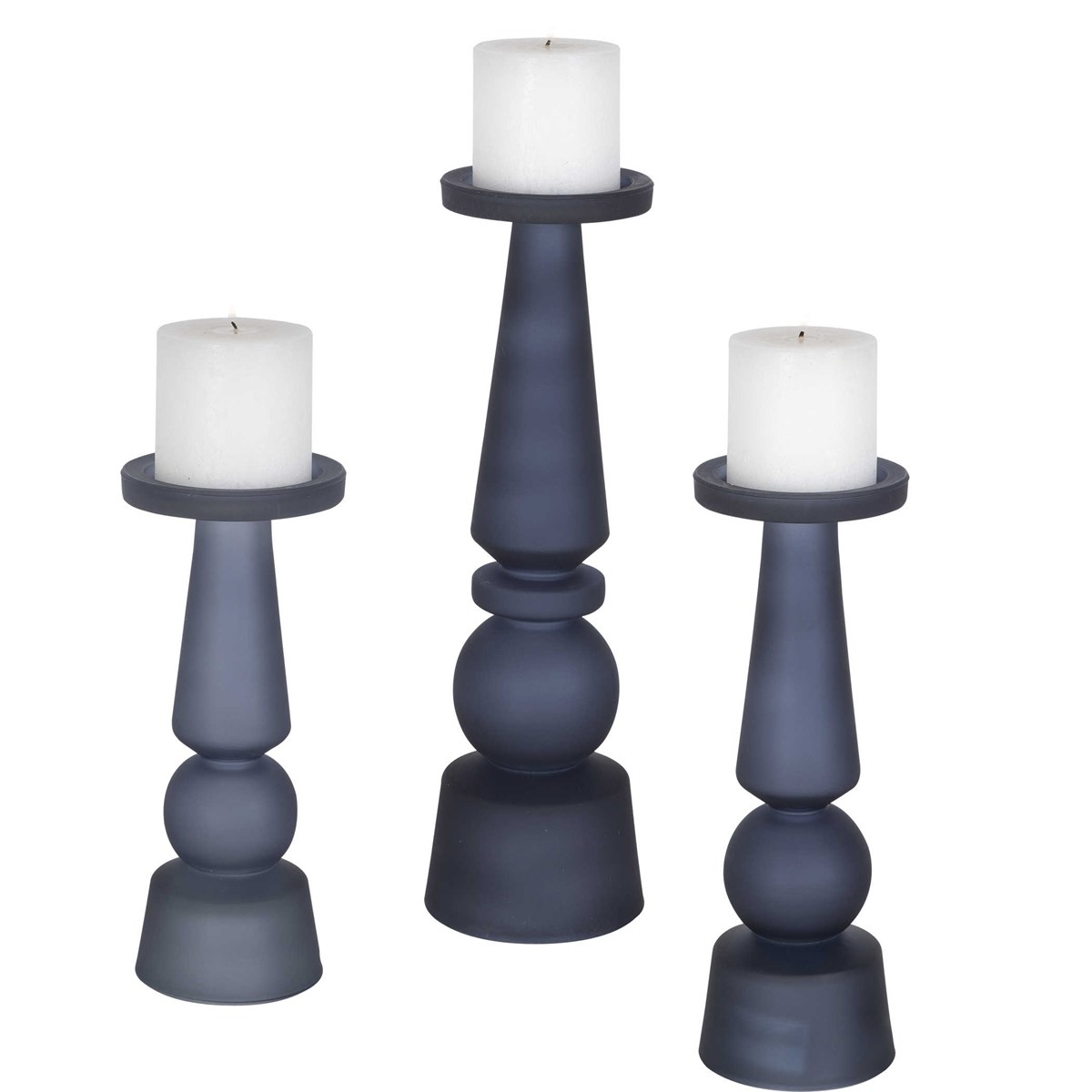 Cassiopeia Blue Glass Candleholders, Set of 3 - Image 0