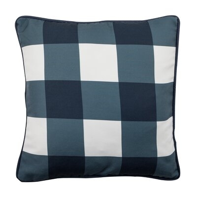 Buffalo Plaid Outdoor Pillow, Blue, 17" Sq. With Piping - Image 0