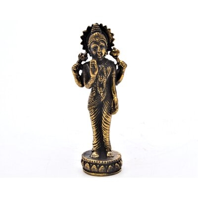 Standing Lakshmi Figurine. Fine Hand Details On Solid Brass With Lovely Patina. Gold Plated. 2.25 Inch Tall - Image 0