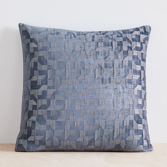 Geo Chenille Jacquard Pillow Cover, 20"x20", Stormy Blue - Image 0