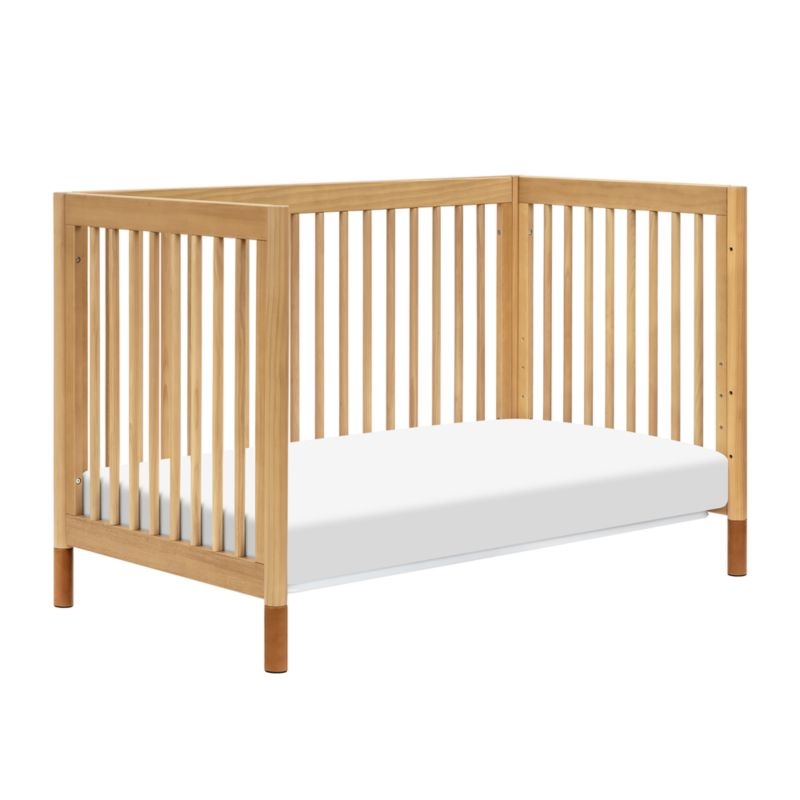Babyletto Gelato Honey Wood & Vegan Tan Leather 4-in-1 Convertible Baby Crib with Toddler Bed Conversion Kit - Image 3