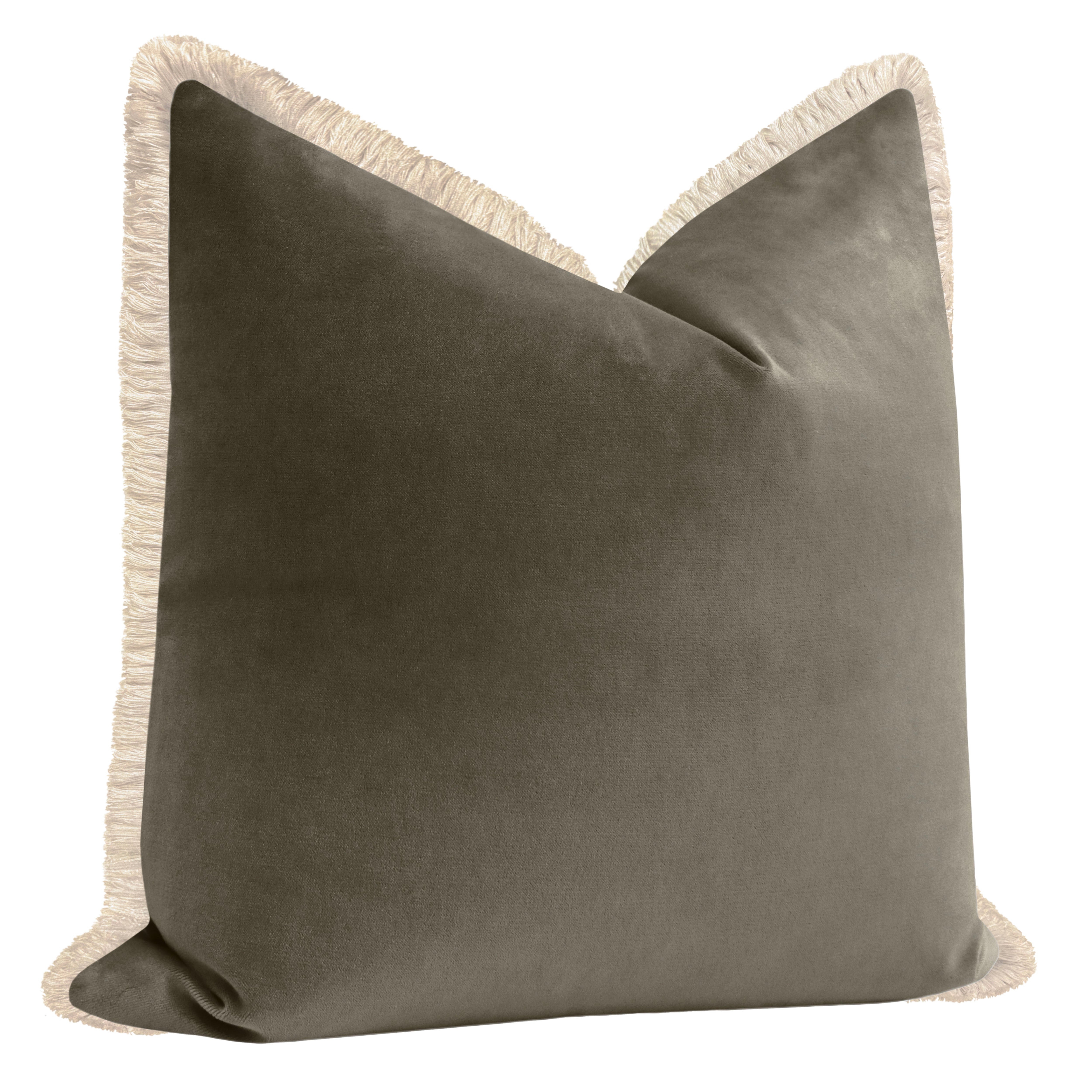 SOCIETY VELVET // GREY + FRINGE - 20" X 20" / Natural Fringe - Image 2