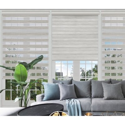 Wood-look Cordless Day & Night Semi-Sheer Roller Shade - Image 0