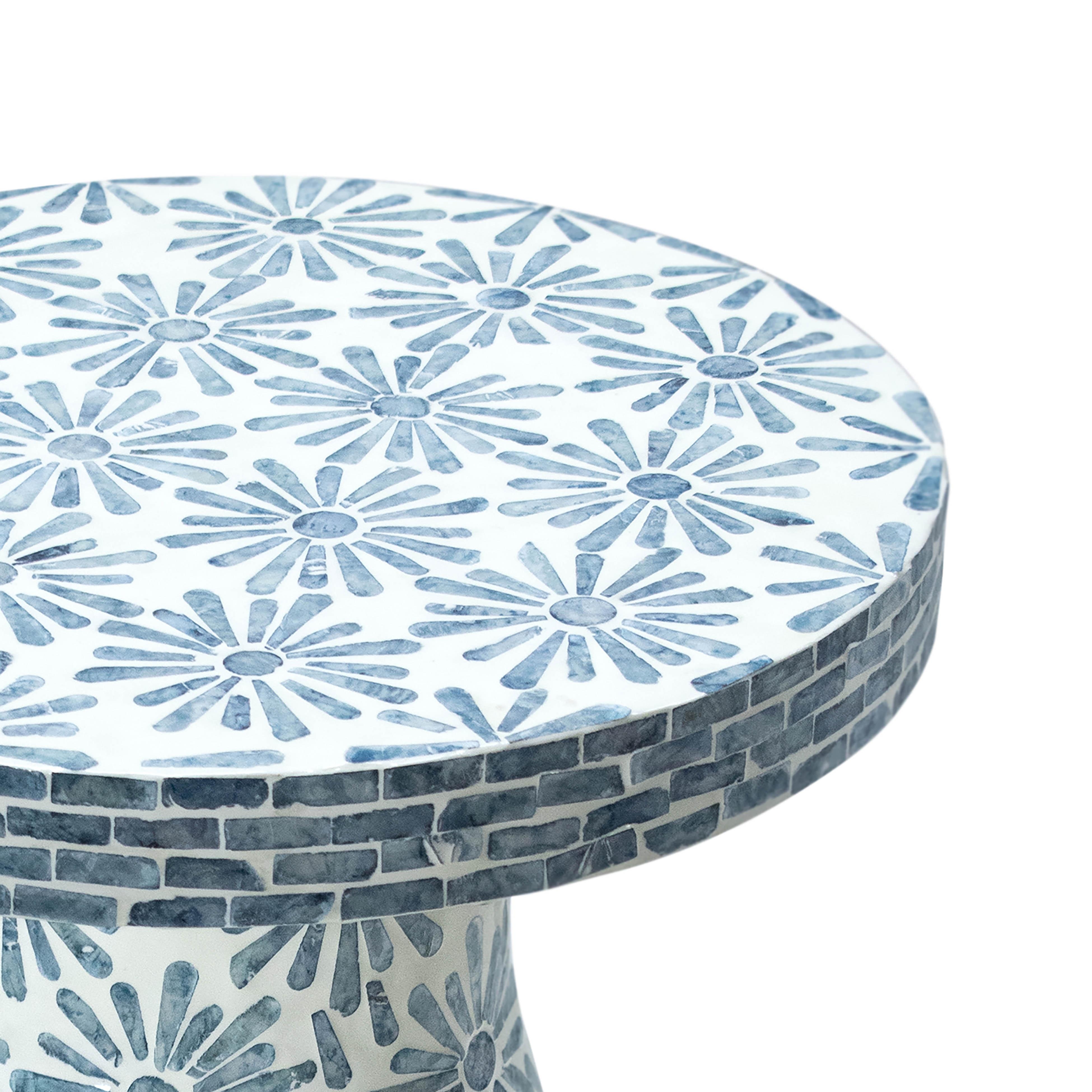 Halio Blue Floral Shell Side Table - Image 4