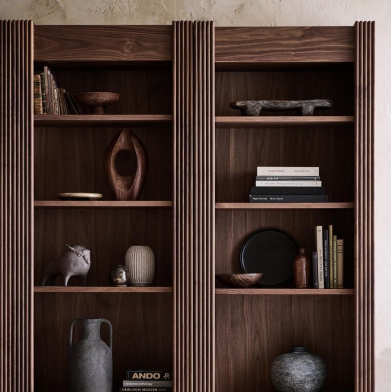Siena 34" Walnut Wood 4-Shelf Storage Bookcase with Drawer - Image 4