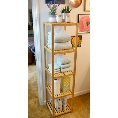 5 Tier Solid Bamboo Slatted Tower Shelf - Image 0