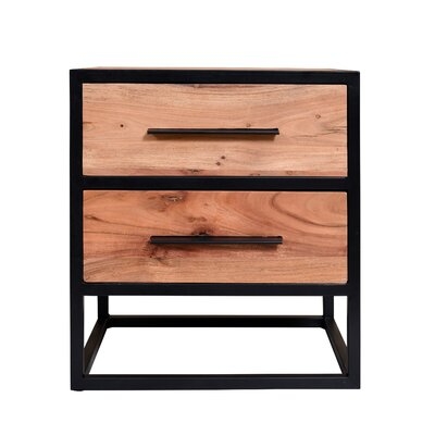 2 Drawer Industrial Wooden Accent Storage Nightstand With Metal Frame, Brown And Black - Image 0