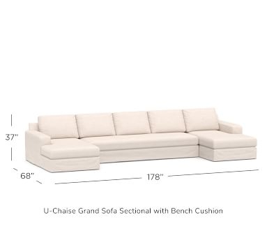 Big Sur Square Arm Slipcovered U-Chaise Grand Sofa Sectional, Down Blend Wrapped Cushions, Chenille Basketweave Taupe - Image 4
