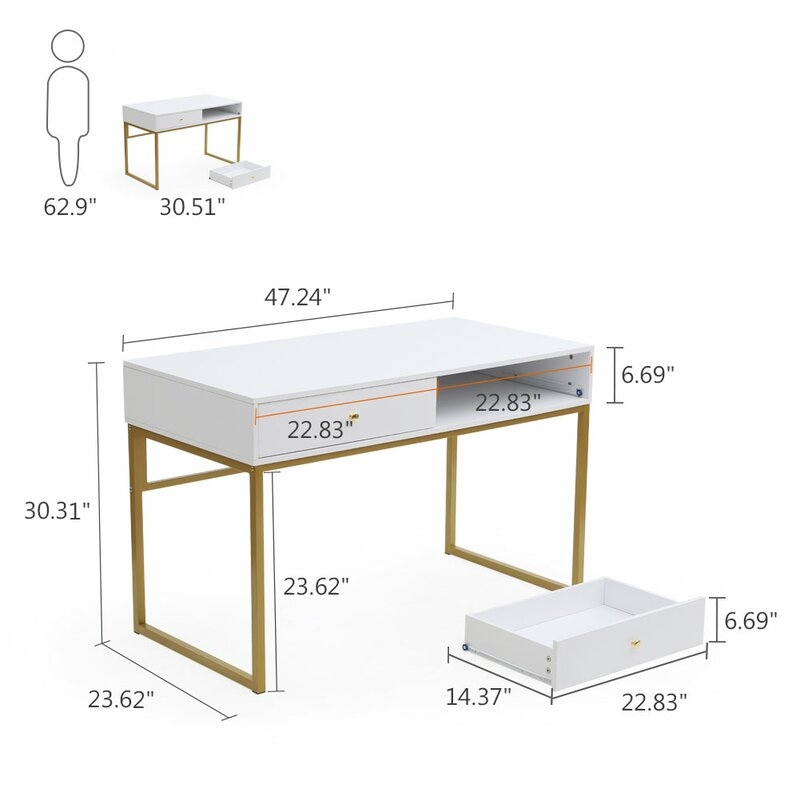 Reversible Desk, White/Gold - Image 1