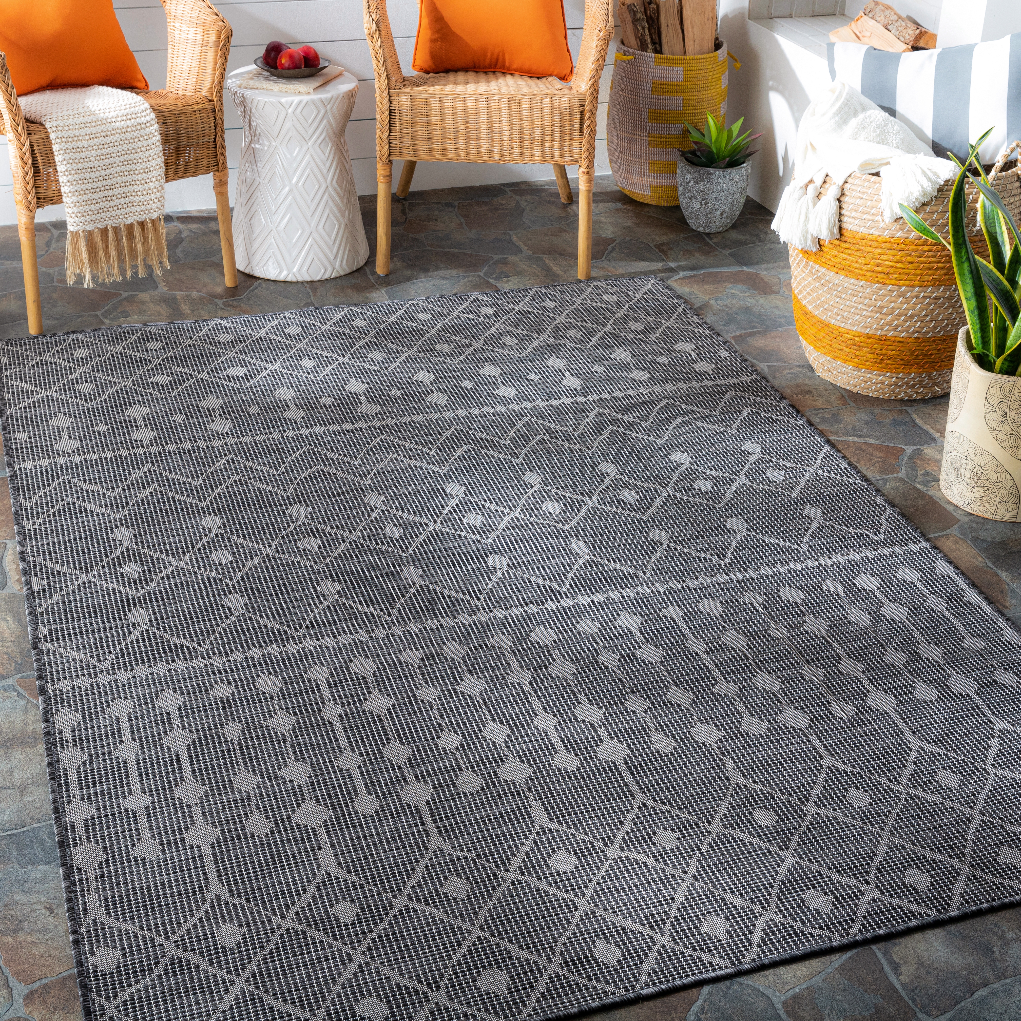 Pasadena Gray Outdoor 2'6" x 7'3" Machine Woven Rug - Image 1