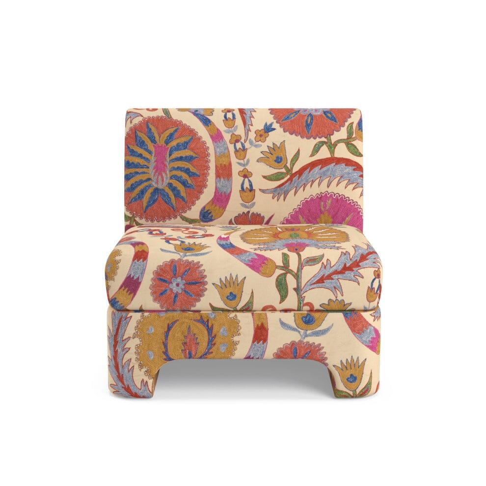 Bright Botanical Suzani Sienna Slipper Chair by St. Frank | 30"W x 30"D x 30"H Seat - Image 0