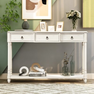 Varnado Console Table Sofa Table With Drawers For Entryway With Projecting Drawers And Long Shelf (Beige) - Image 0