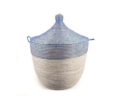 Tilda Two-Tone Woven Basket, Navy - Wide - Image 0