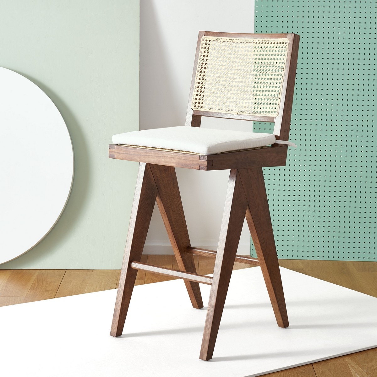 Colette Rattan Barstool - Walnut/Natural - Image 1