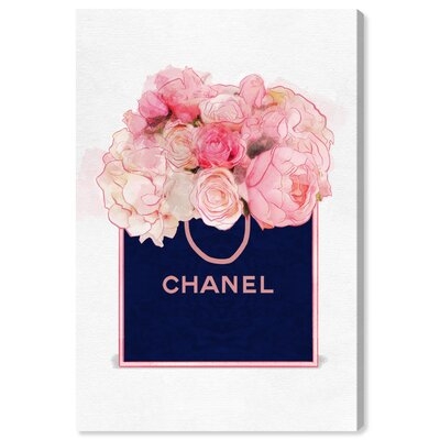 Fashion And Glam Flower Bag Flocked Lifestyle - Painting Print on Canvas - Image 0